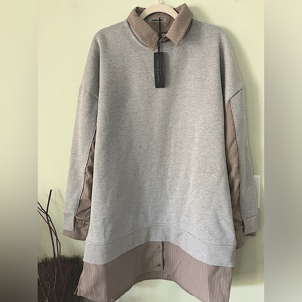 NWT Maniere de Voir collared gray and brown baggy sweater dress